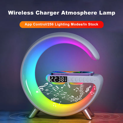 G Shaped LED Lamp With Bluetooth Speaker And Wireless Charger